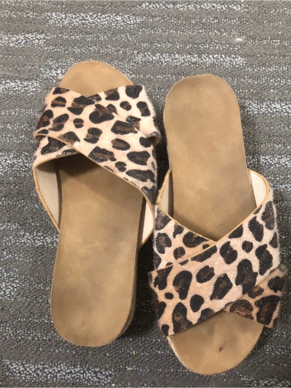 Leopard Print Crossover Slide Sandals - Women